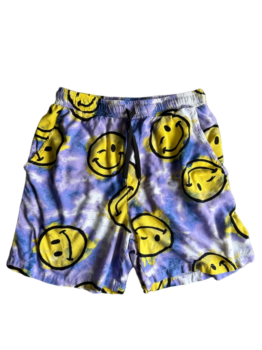 The Phluid Project Yellow & Purple Smiley Tie Dye Lounge Shorts Unisex Medium